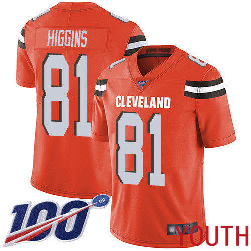 Cleveland Browns Rashard Higgins Youth Orange Limited Jersey #81 NFL Football Alternate 100th Season Vapor Untouchable->youth nfl jersey->Youth Jersey